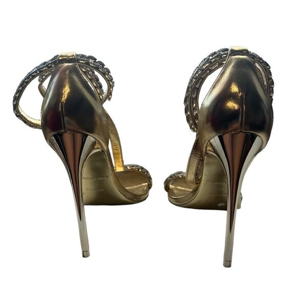 REVOLVE JESSICA RICH GOLD EMBELLISHED LUXE SANDAL 120 MM - Picture 9 of 13